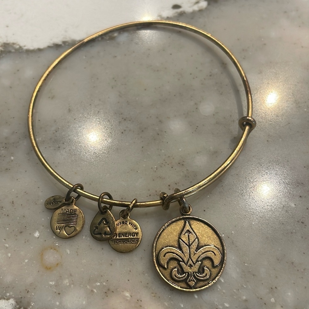 Alex and Ani Fleur de Lis Charm Adjustable Bangle Bracelet